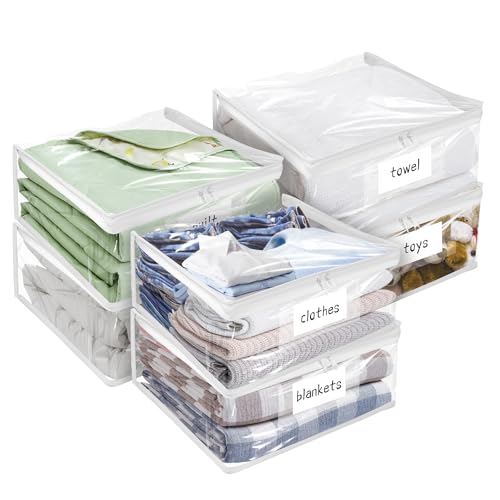 Kikerike Plastic Storage Bags with Easy-Glide Zipper, Pack of 6, Durable Clear Vinyl Zippered Storage Bags for Clothes Sweaters Comforters Blankets Sheets Bedding (12 x 12 x 3.9 Inch, White) - color: White, size: 12 x 12 x 3.9 Inch - 6 Pack