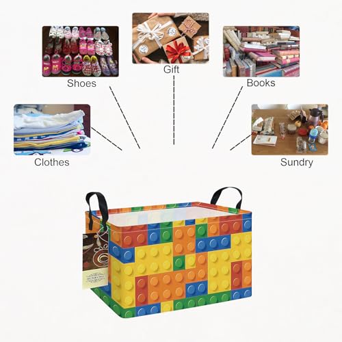 HUNRUNG Rectangle Storage Basket Cute Canvas Organizer Bin for Pet/Children Toys, Books, Clothes Perfect for Rooms(REC-Colorful Blocks) - color: REC-Colorful Blocks