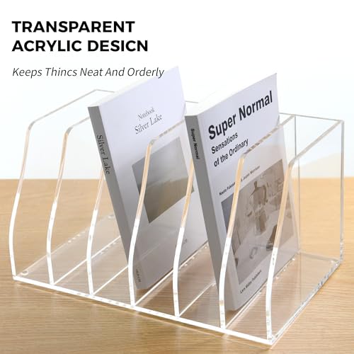 Acrylic Magazine File Holder, 6 Vertical Compartments Desk Document Sorter Organizer, Clear Folder Rack Binder for Office/Home/Classroom, for Documents, Tablet, Magazines, Books & Accessories - size: B5, 6 Sections