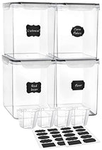 Large Food Storage Containers 5.2L (175oz), MCIRCO 4 Pieces Plastic Airtight Food Storage Containers for Flour, Sugar, Baking Supplies, with 4 Measuring Cups and 20 Labels - size: 5.2L