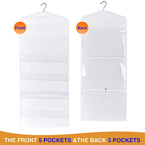 ProPik Hanging Double Sided Gift Bag Storage Organizer with Multiple Front and Back Pockets - Organize Your Gift Wrap, Tissue Paper, and Paper Bags 38 x 16 Inch PVC (White) - color: White