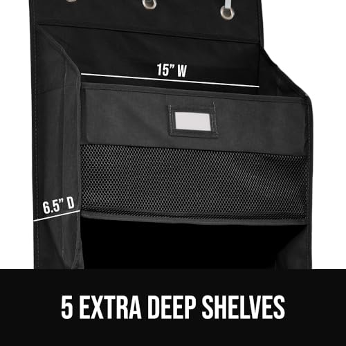 GORILLA GRIP Over The Door Organizer Storage, 5 Deep Hanging Shelves, Holds 50lbs, Closet Organizers Shelf for Bedroom, Shoes, Bathroom, Nursery, Dorm Essentials, 3 Metal Hooks, 58x15 Inches, Black - color: Black, size: 5 Shelf