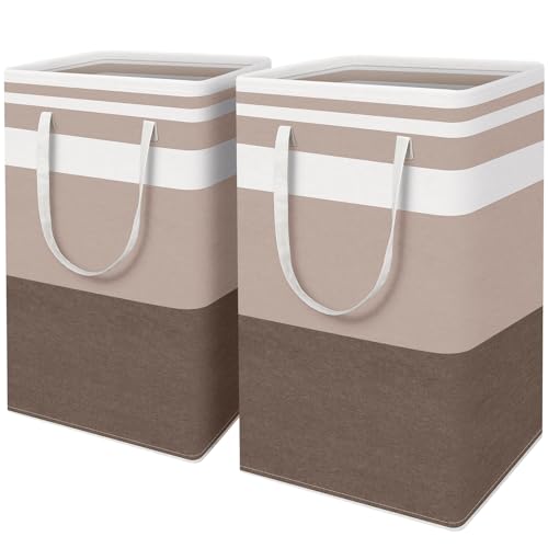 HomeHacks 2-Pack Large Laundry Basket, Waterproof, Freestanding Laundry Hamper, Collapsible Tall Clothes Hamper with Extended Handles for Clothes Toys in the Dorm and Family (Brown, 88L) - color: Brown, size: 88L