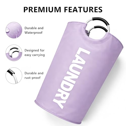 A large 90 liter laundry basket that can be folded for easy carrying. Suitable for bathrooms, laundry rooms, and travel (Purple) - color: Purple