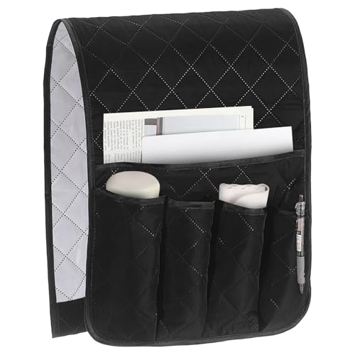 uxcell 1 Pcs Recliner Armchair Caddy, Couch Armrest Organizer with 5 Pockets for Bedside Sofa Remote Control Holders Magazine Phone Book Glasses (Black, 35"x13") - color: Black