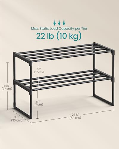 SONGMICS Shoe Rack, 2-Tier Shoe Organizer, Metal Storage Shelf, Upright or Upside Down, for 6-9 Pairs, Stackable, for Entryway, 11.8 x 26.8 x 14.6 Inches, Black ULSA202B01 - color: Black, size: 2 Tiers (26.8"W)