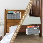 Bedside Caddy Hanging Bunk Bed Caddy Bed Organizer Hanging Pocket with 2 Hooks Bedside Storage Organizer Pocket Bag Holder Grey Plaid - color: Grey Plaid