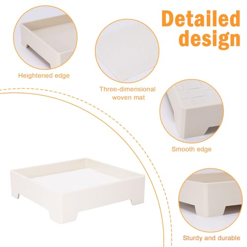 Square Vanity Tray with Cushion, 8" x 8" Desktop Organizer, Valet Tray for Jewelry, Perfume, Keys, Eyewear, Nightstand Catchall Tray for Dresser, Entryway, Living Room, Beige