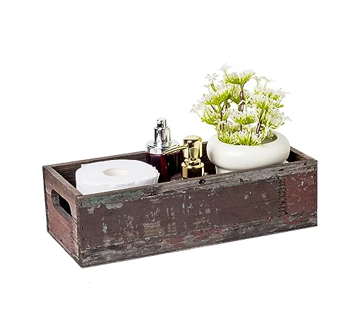 TIMRIS Farmhouse Distressed Wooden Storage Box, Rustic Bathroom Decor Box, Decorative Toilet Tank Basket Nice Butt, Solid Reclaimed Wood Organizer Box with Handles (Random) - color: Random