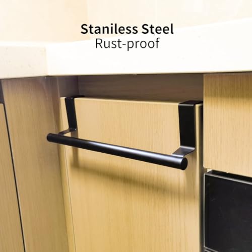 Cabinet Door Towel Holder, Over Cabinet Towel Bar, Stainless Steel Dish Towel Holder for Cabinet Door Kicthen Towel Rack, Matte Black 2 Pack - color: Black - 2 Pack