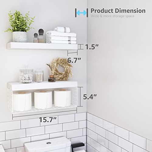 QEEIG White Bathroom Shelves Over Toilet - Wall Mounted Floating Shelves Farmhouse Shelf Toilet Paper Storage Small 16 inch Set of 2 (019-W2) - color: B. White, size: 2pcs