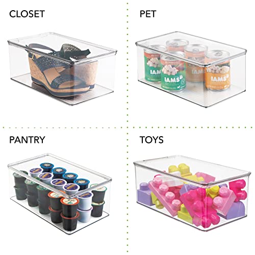 mDesign Plastic Stackable Home Office Storage Organizer Box with Hinge Lid - Holder Container Bin for Note Pads, Gel Pens, Staples, Dry Erase Markers, Tape, Supplies - Lumiere Collection - Clear - size: 12.75 x 7.25 x 5 (Pack of 1)