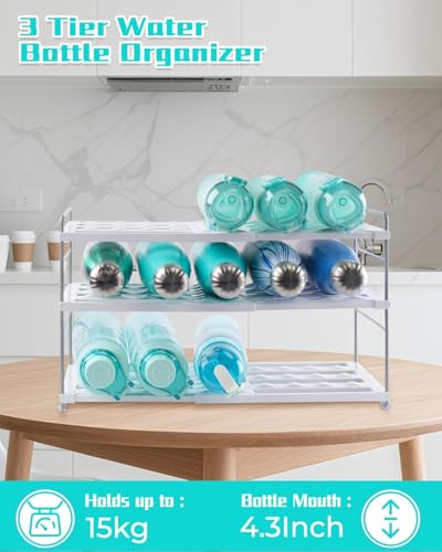 Cirhy Adjustable Water Bottle Organizer Holder for Cabinet, 3-Tier Expandable Water Bottle Storage Rack for Tumblers, Travel Mugs, and Cups – Kitchen Pantry Organization and Storage for Stanley Cups - style: Water Bottle Organizer-10”Tall
