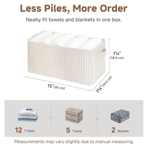 StorageWorks Narrow Storage Bins, Small Basket for Closet and Shelves, Rectangular Fabric Organizer with Handles, Toilet Paper Storage, Khaki and Beige Stripes, 2-Pack - color: Khaki and Beige Stripes, size: 15"L x 7¾"W x 7¼"H