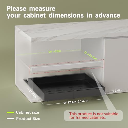 Seinloes 2 Pack Pull Out Cabinet Organizers 21"Deep with Raising Pad for Framed Cabinets,Expandable Slide Out Drawers Upgrade 3 Slide Rails,Roll Out Shelves Adhesive,Adjustable Width 12"-20.45" Black - color: Black, size: 12"-20.45"Wide x 21"Deep(2 Pack)