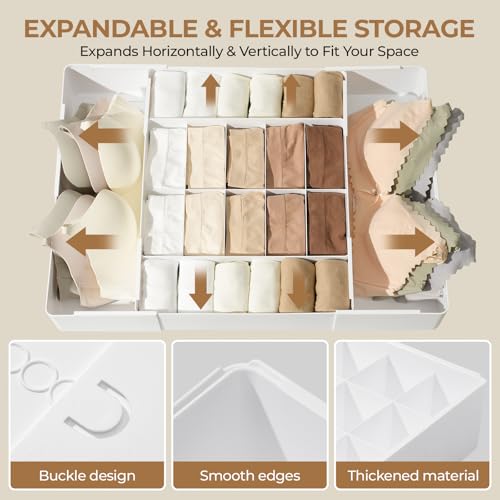 Expandable Drawer Organizer – 14-Grid Storage Box for Underwear, Bras, Socks, Baby Clothes – Fits Closets & Dressers (10+4) - style: 10+4