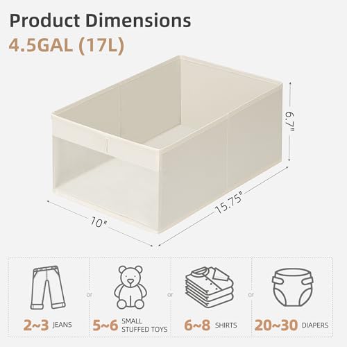 STORAGE MANIAC 6 Pack Storage Bins with Clear Window, Storage Boxes for Shelves, Sturdy Foldable Closet Organization Fabric Shelf Basket for Toy, Towel, Book, Jeans, Offices, Dorm, Wardrobe, Beige - color: Beige, size: 6 Pack