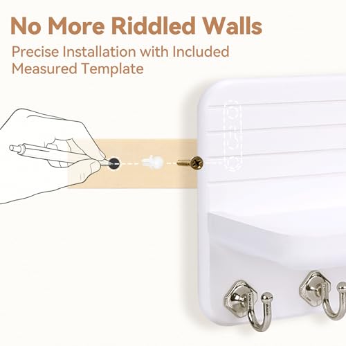 Key Holder for Wall, Mail Organizer Wall Mount with 6 Hooks Wooden Hanging Key Rack for Home Decor, Hallway, Entryway (White) - color: White