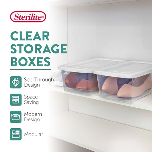 Sterilite 12-Pack 6 Quart Storage Boxes, Stackable Clear Plastic Bins with Snap-On Lids – Heavy-Duty Organizing Containers for Closet, Bathroom, and Office - size: 6 Quart, style: 12 Pack