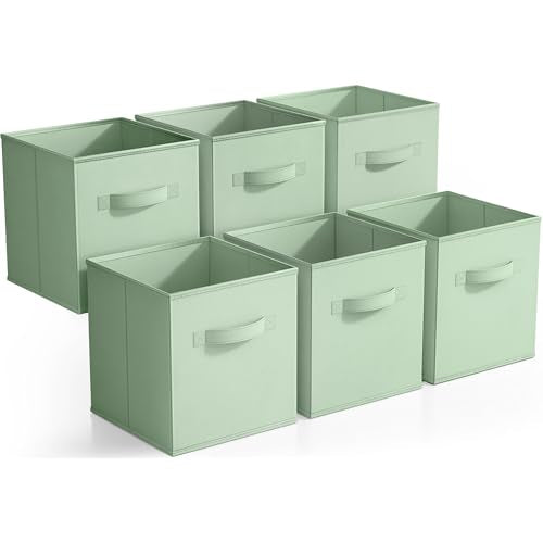 Sorbus Foldable Storage Cubes - 6 Pack, 11 Inch, Sage Green, Fabric, Foldable, Storage and Organization, Versatile Use, Collapsible Storage, Lightweight and Durable - color: Sage Green, size: 11 Inch