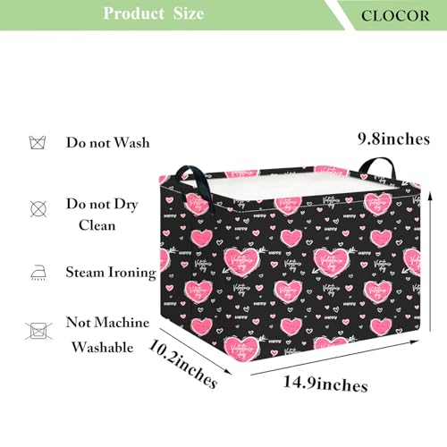 CLOCOR Rectangular Black Heart Gift Basket for Valentines' Day, Collapsible Cute Pattern Storage Bin,Waterproof Books Box with Handles,Gift Basket(Happy Valentine) - color: Happy Valentine