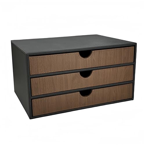 3-Drawer Leather Desk Organizer with A4 File Holder-Stackable Modular Storage Box for Office Supplies,Files,Bills & Jewelry-Space-Saving Design for Home Office,Desk & Workspace(Black Cloth) - color: Black Cloth
