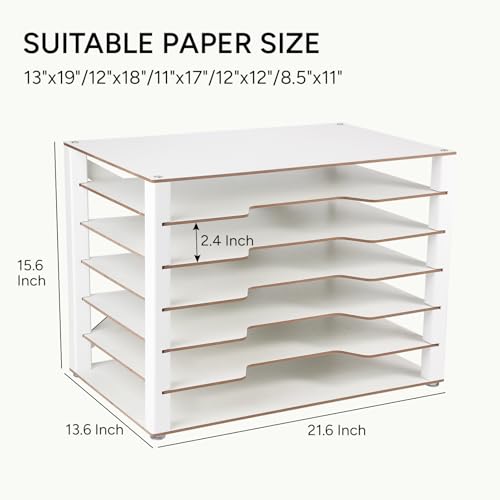 Yumkfoi Construction Paper Organizer 12" x 18", 6-Tiers Paper Organizer Storage, Wooden Desktop Organizer, Letter Tray for Office, Home, Classroom - size: 21.7" x 13.7" x 15.6"