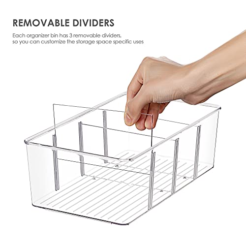 Vtopmart 2 Pack Food Storage Organizer Bins, Clear Plastic Bins for Pantry, Kitchen, Fridge, Cabinet Organization and Storage, 4 Compartment Holder Packets, Snacks, Pouches, Spice Packets - style: 2 Pack
