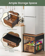 CHOEZON End Table, 19.7 Inch Square Side Table, Mini Fridge Stand with Storage, Nightstand with Mobile Basket Cart, for Living Room, Bedroom, Rustic Brown and Black TBZ55BF - color: Rustic Brown + Black