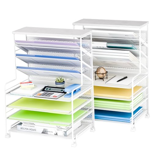 Simple Trending 7 Tier Desk File Organizer, 2 Pack Letter Tray Paper Organizer, Mesh Desk Accessories File Folder for Office, Home or School, White - color: White 2pack