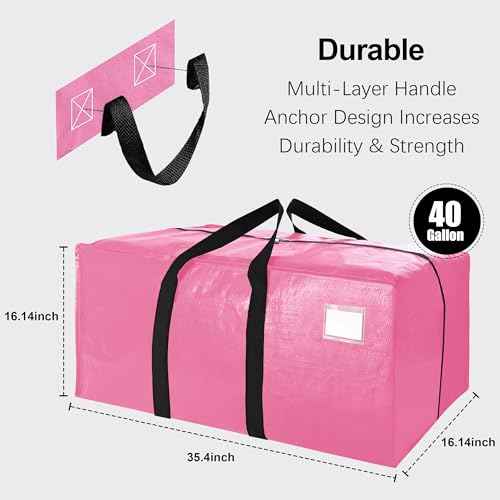 6 Pack Heavy Duty Extra Large Moving Bags W/Backpack Straps - Strong Handles & Zippers, Storage Totes For Space Saving, Fold Flat, Alternative to Box and Bin (40 gal, Pink) - color: Pink, size: 40 Gal - 6 Pack