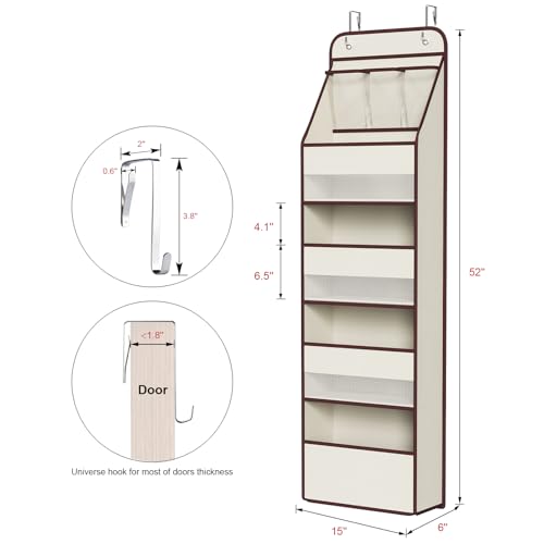 Univivi 5-Shelf Fabric Door Storage Over Door Hanging Organizer with 4 Large Pockets and 3 Small PVC Pockets Nursery Closet Cabinet Wall Mount Hanging Storage Organizers for Baby Nursery (Beige) - color: Beige, size: 5 LAYER