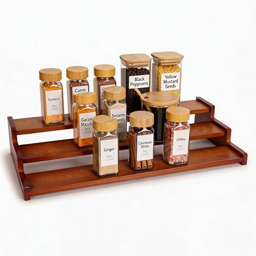 Bamboo Spice Rack，3-Tier Spice Rack Organizer for Cabinet or Pantry (Walnut, L) - color: Walnut, size: L