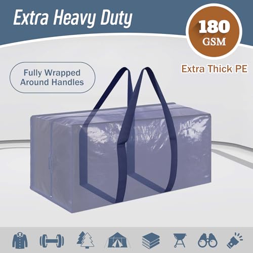 12 Pack Extra Heavy Duty Large Moving Bags with Strong Zipper & Comfortable Handles, Sturdy & Durable Clothes Storage Bags Totes Bins, Packing Moving Boxes for College Supplies, Dark Blue - color: Dark Blue, size: 12 Pack
