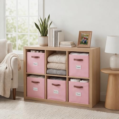 DECOMOMO Storage Baskets, 13x15x13 Storage Cube Bins with Labels for Organizing Shelves Kallax (Kallax / 4pcs, Pink) - color: Pink, size: Kallax 13" x 15" / 4pcs
