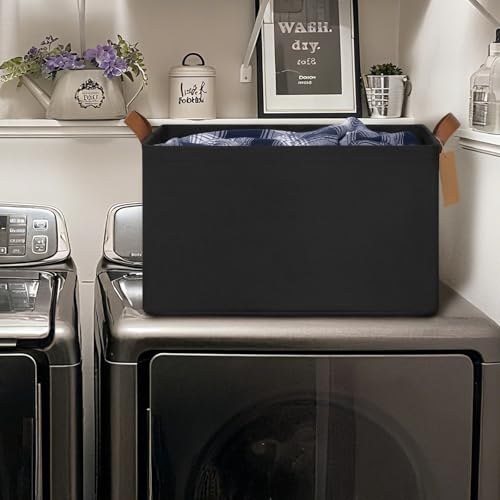 CHICVITA Storage Baskets for Shelves, Extra Large Closet Storage Bins with Metal Frame, Foldable Toy Storage Organizer for Nursery, Living Room, 19" L x 13" W x 11" H, Black, 2-Pack - color: Black, size: 19" L x 13" W x 11" H