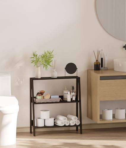 2 Tier Bathroom Ladder Shelf, Bathroom Ladder Shelves, Storage Organizer for Small Space, Freestanding Open Shelving Display Stand for Living Room Bedroom Kitchen, Black - color: Black, size: 2-Tier