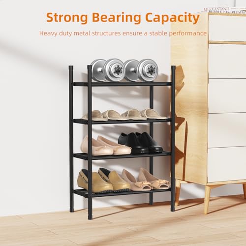 Uneviesyka Expandable Shoe Rack Organizer,Adjustable and Stackable Shoe Storage Shelf,Heavy Duty Metal Small Shoe Rack for Closet Entryway Bedroom (Black, 4 Tier) - size: 4 Tier