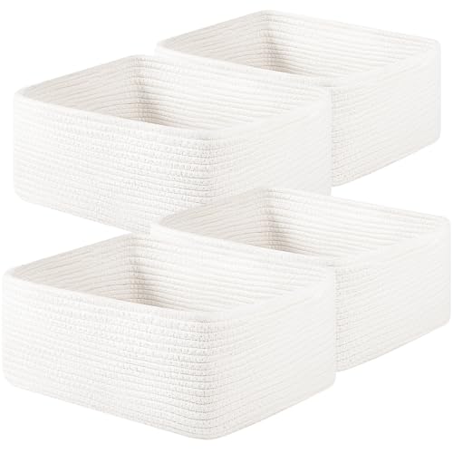 OIAHOMY 4 Pack 14.17 * 11.02 * 6.3IN Storage Baskets for Organizing Shelves, Woven Rope Baskets for Organizing Books, Clothes, Decorative Basket for Living Room, Nursery, Bedroom, Gift Basket, White - color: White