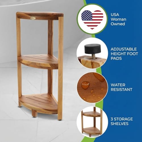 EcoDecors 3-Tier Shelf Waterproof Teak Wood Shower Shelf for Inside Shower Provides Storage, and Organization for Bathroom Accessories - size: 3 tier - Compact