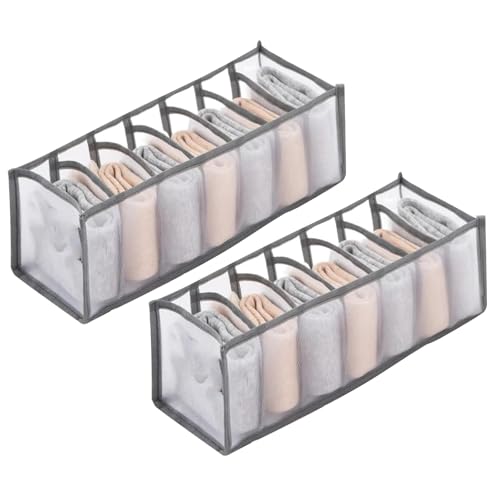 2 Pack Sock Underwear Organizer Dividers, 14 Cell Drawer Fabric Foldable Cabinet Closet Storage Boxes for Ties(Grizzly) - color: Grey, size: 14 Cell