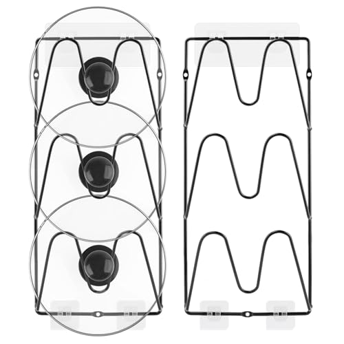 2-Pack Pot Lid Organizer 3-Tier Iron Rack | Cabinet & Wall Space-Saving - Easy No-Drill Adhesive Mount – Damage-Free Storage for Home Cooks’ Kitchen