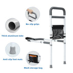 Bed Rails for Elderly Adults Safety - Adjustable Bed Assist Rail for Seniors Fall Prevention with Support Leg, Bedside Grab Bar Cane with Storage Pocket, Fits King, Queen, Full, Twin Bed