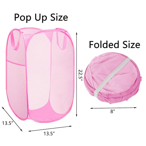 Portable Mesh Pop Up Laundry Hamper Pink Vertical Collapsible Laundry Basket With Strong Handles for Easy Storage, Suitable for Bedroom, College Dorms, Travel, RV - color: Pink