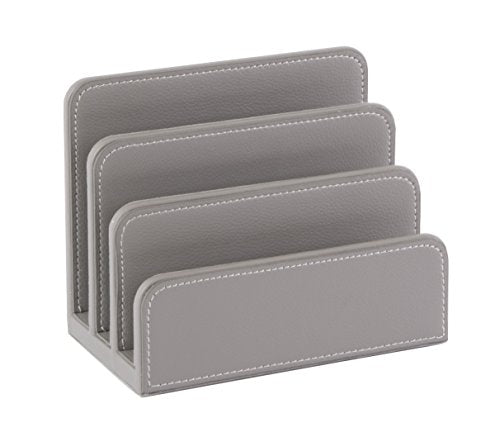 OSCO Faux Leather Mail Sorter & Envelope Organiser – Desk File Storage Stand with Display Slots – Modern Letter Holder Tray Minimalist Home & Office – Grey - color: Gray