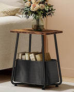 CHOEZON Small Nursery Side Table with Removable Fabric Basket, Compact End Table for Small Spaces, Space-Saving Nightstand for Bedroom Living Room, Rustic Brown TBZ13BF - color: Rustic Brown + Black
