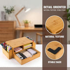 Hiceeden 2 Tier Bamboo Desktop Organizer, Desk Monitor Stand Riser with 1 Drawer and 2 Pen Holder, 2 Compartment Computer Desk Storage Organizer for Laptop, Printer