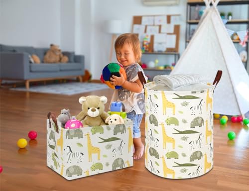 NTAOHAMPER Rectangular Green Storage Basket,Collapsible Gift Basket with Handles,Kids Toys/Books Box,Room Decor(Green Animal) - color: Green Animal