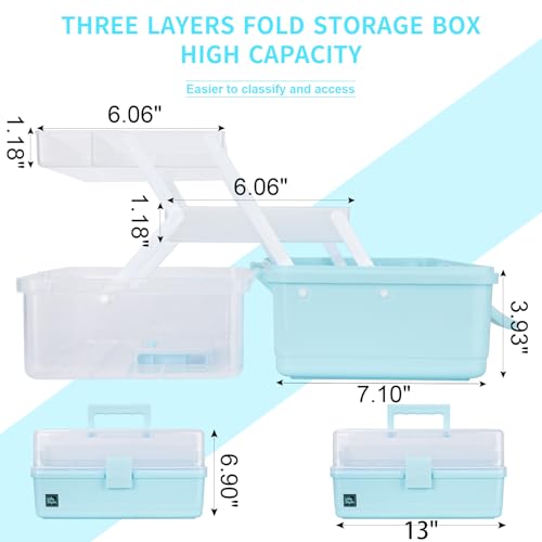 Creahaus 13 inch Art Craft Organizer Storage Box with 3 Layer, Multipurpose Plastic Tool Box with Handle for Sewing, Art Supply, Medicine, Nail, Hair Accessories (Blue) - color: Blue