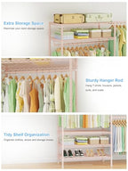 Ulif E11 Heavy-Duty Garment Rack, Metal Freestanding Clothes Rack and Closet Storage Organizer System with 8 Shelves and 4 Hanger Rods, (73.2-97.6)" W x 14.5" D x 71.2" H, Load 1034 LBS, Pink - color: Pink